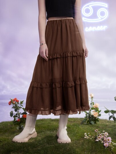 Fairycore Falda ribete con fruncido