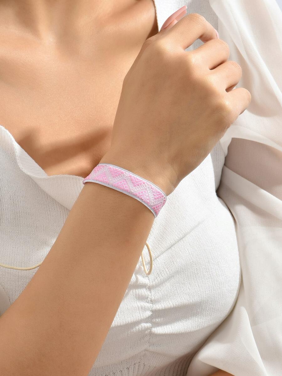 Geometric Pattern Bracelet - Pink - View 1
