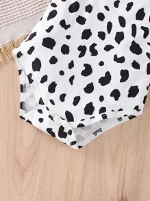 嬰兒斑點印花連身背心和紙袋腰前蝴蝶結短褲和髮箍