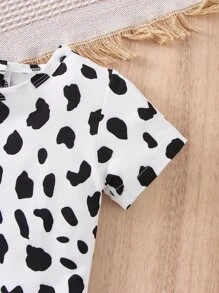 嬰兒斑點印花連身背心和紙袋腰前蝴蝶結短褲和髮箍