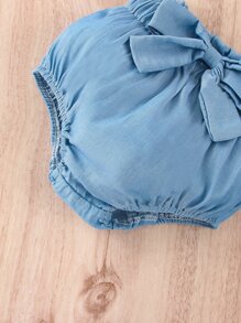 嬰兒斑點印花連身背心和紙袋腰前蝴蝶結短褲和髮箍