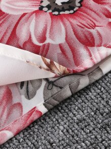 SHEIN Tween Girl Floral Print Mesh Panel Belted Dress - Multicolor - View 8