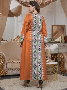 Seusyu Plus Geo Print Maxi Tee Dress - Orange - View 2