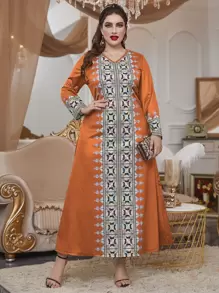 Seusyu Plus Geo Print Maxi Tee Dress - Orange - View 4