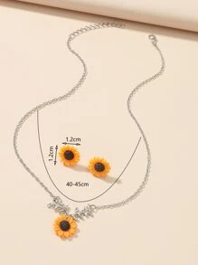 向日葵吊墜項鏈和耳釘