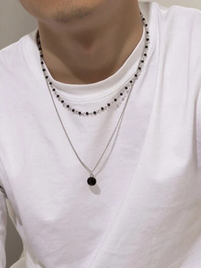 Fashionable and Popular 2pcs Men Round Charm Necklace for Jewelry Gift and for a Stylish Look