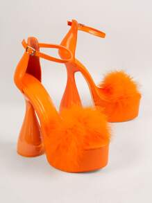 Closed Back Ankle Strap Flared Heel Sandals - Orange - View 2