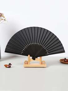 1 件纯色折扇，黑色简约装饰扇，适合日常最佳礼物 - 黑色 - 查看 1