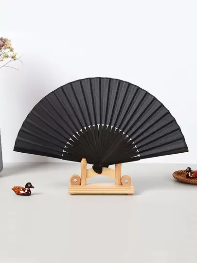1個 無地 折りたたみファン、ブラック 素朴な装飾用ファン 日常的な良い贈り物