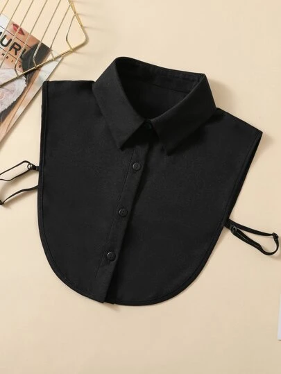 1pc Women's Black Chiffon Half-Shirt Style False Collar Jumpsuit With Pointed Collar, Suitable For Daily Wear Accessories Women