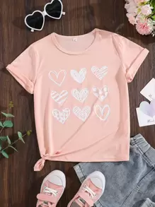 Niñas Camiseta con estampado de corazón - Rosa Pálido - Ver 1