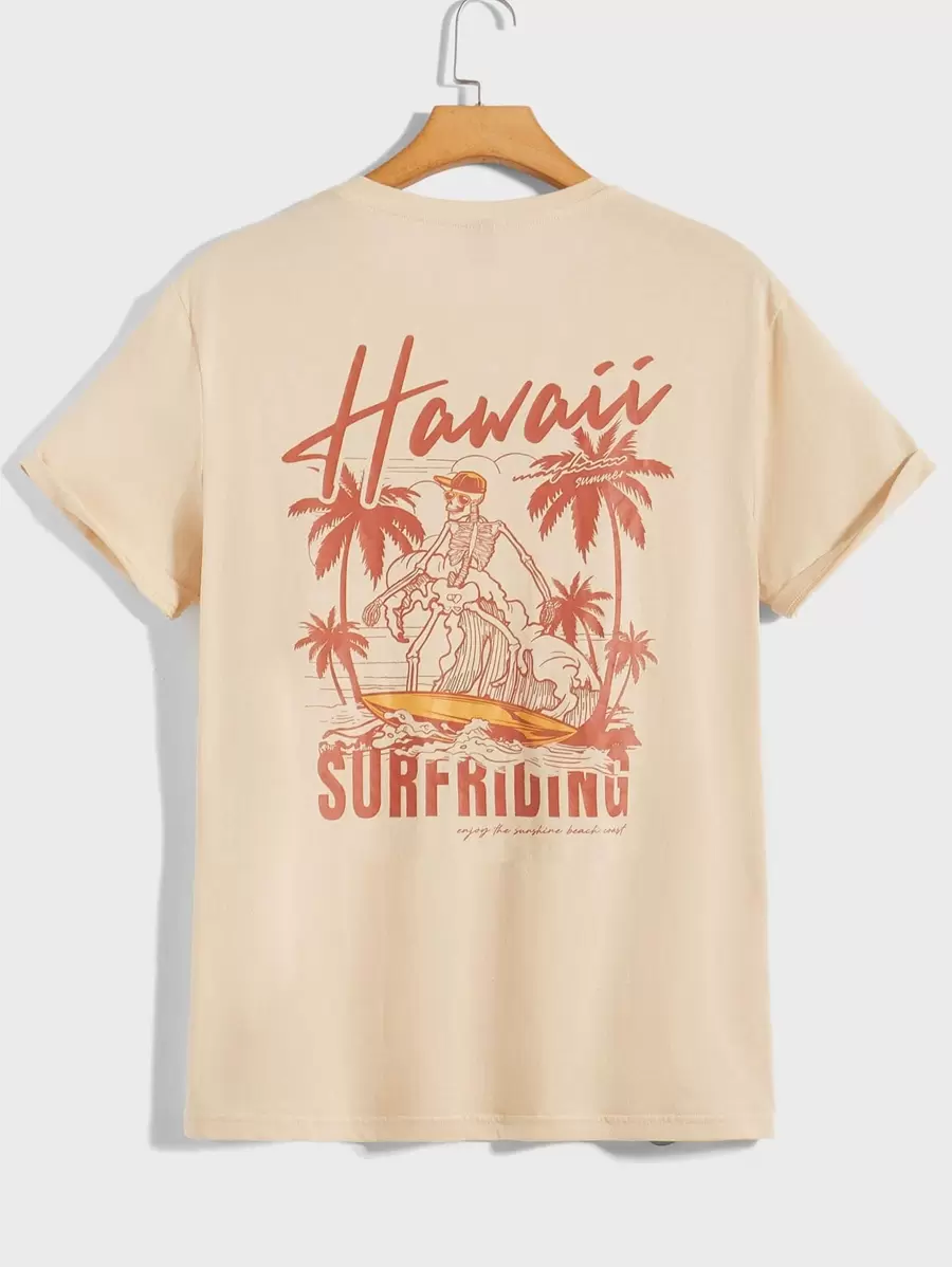 Manfinity VCAY Men T-Shirts Fit Crew Neck Short Sleeve Graphic Tee Palm Tree Casual - Apricot - View 1