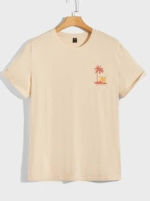 Manfinity VCAY Men T-Shirts Fit Crew Neck Short Sleeve Graphic Tee Palm Tree Casual - Apricot - View 2