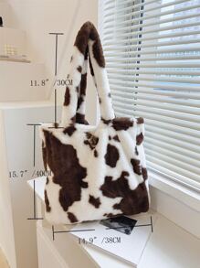 fluffy cow print shoulder bag