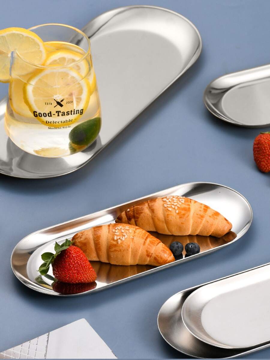 1 件不锈钢盘子，银色椭圆形面包托盘，多功能储物托盘，适用于家庭、厨房、圣诞节返校礼物、学校用品