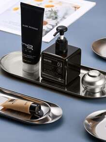 1 件不锈钢盘子，银色椭圆形面包托盘，多功能储物托盘，适用于家庭、厨房、圣诞节返校礼物、学校用品 - 銀色 - 查看 6