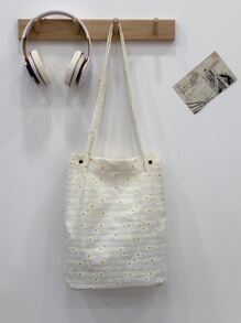 花卉刺繡單肩包 - 米色 - 查看 4