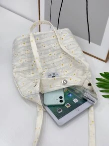 花卉刺繡單肩包 - 米色 - 查看 5