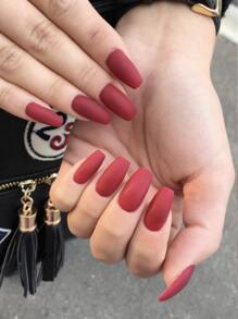 Instantly Upgrade Your Look with 24pcs Short Coffin Solid Red Fake Nail & 1pc Nail File & 1sheet Tape For women And Girls - Red - View 1