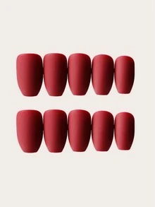 Instantly Upgrade Your Look with 24pcs Short Coffin Solid Red Fake Nail & 1pc Nail File & 1sheet Tape For women And Girls - Red - View 5