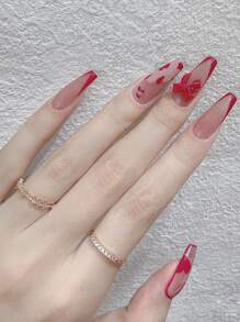 Bộ 24 chiếc nơ trang trí móng tay giả và 1 miếng băng dính - Đỏ - Xem 1