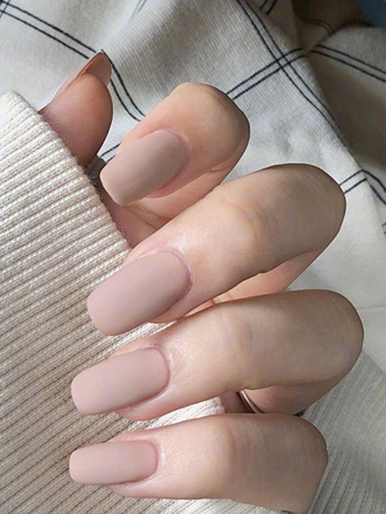 Nail Nina Upgrade Your Look with 24pcs Short Square Nude Solid Color Matte Fake Nail & 1pc Nail File & 1sheet Tape - Pink - View 1