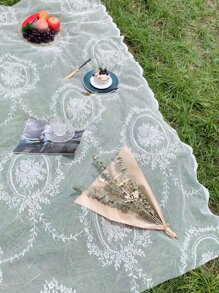 1pc Lace And Gauze Picnic Mat - White - View 4