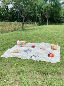 1pc Lace And Gauze Picnic Mat - White - View 5
