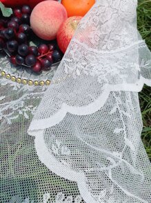 1pc Lace And Gauze Picnic Mat - White - View 6