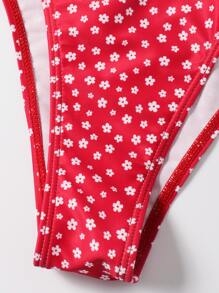 SHEIN Swim Summer Beach Ditsy Floral Bikini Set Triangle Bra Top & Thong 2 Pieces Bikini - Red and White - View 6