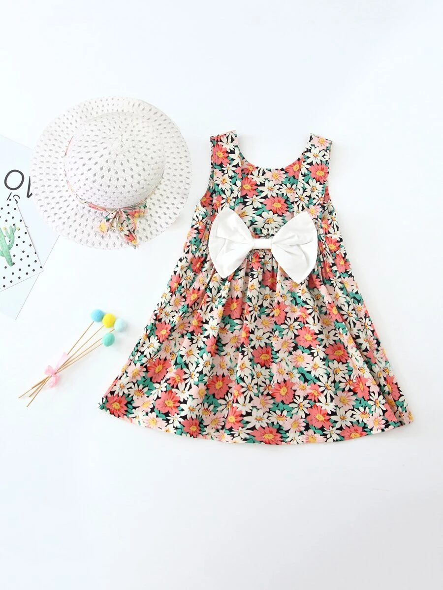 Đầm bé gái Nơ trước Hoa Boho - Nhiều màu - Xem 1