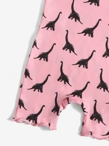 SHEIN Baby Girl Dinosaur Print Lettuce Hem Romper