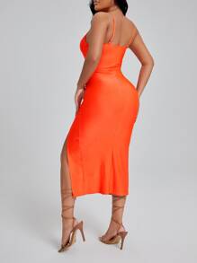 SHEIN SXY Drawstring Split Thigh Cami Dress - Orange - View 2