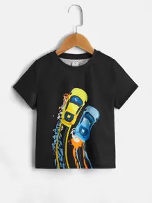 SHEIN Toddler Boys Car Print Tee - Black - View 1
