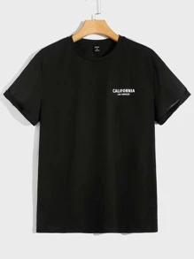 Manfinity VCAY Áo Phông Nam Phù Hợp Với Cổ Tròn Tay Ngắn Graphic Tee Los Angeles Thời Trang Nam Quần Áo Mùa Hè Đan Hàng Đầu - màu đen - Xem 1