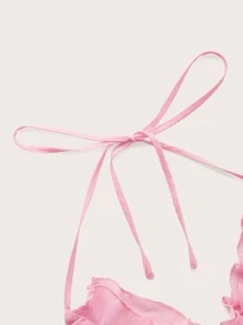 SHEIN ICON Halter Neck Backless Ruched Ruffle Trim Dress - Pink - View 4