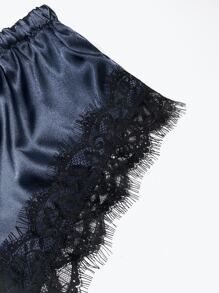 4 piezas set de lencería con encaje floral con túnica con cinturón de satén - Multicolor - Ver 4