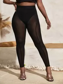 Slaydiva Panty Lined Sheer Mesh Leggings - Black - View 5