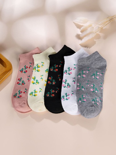 جوارب للكاحل بطباعة زهور - 5 أزواج