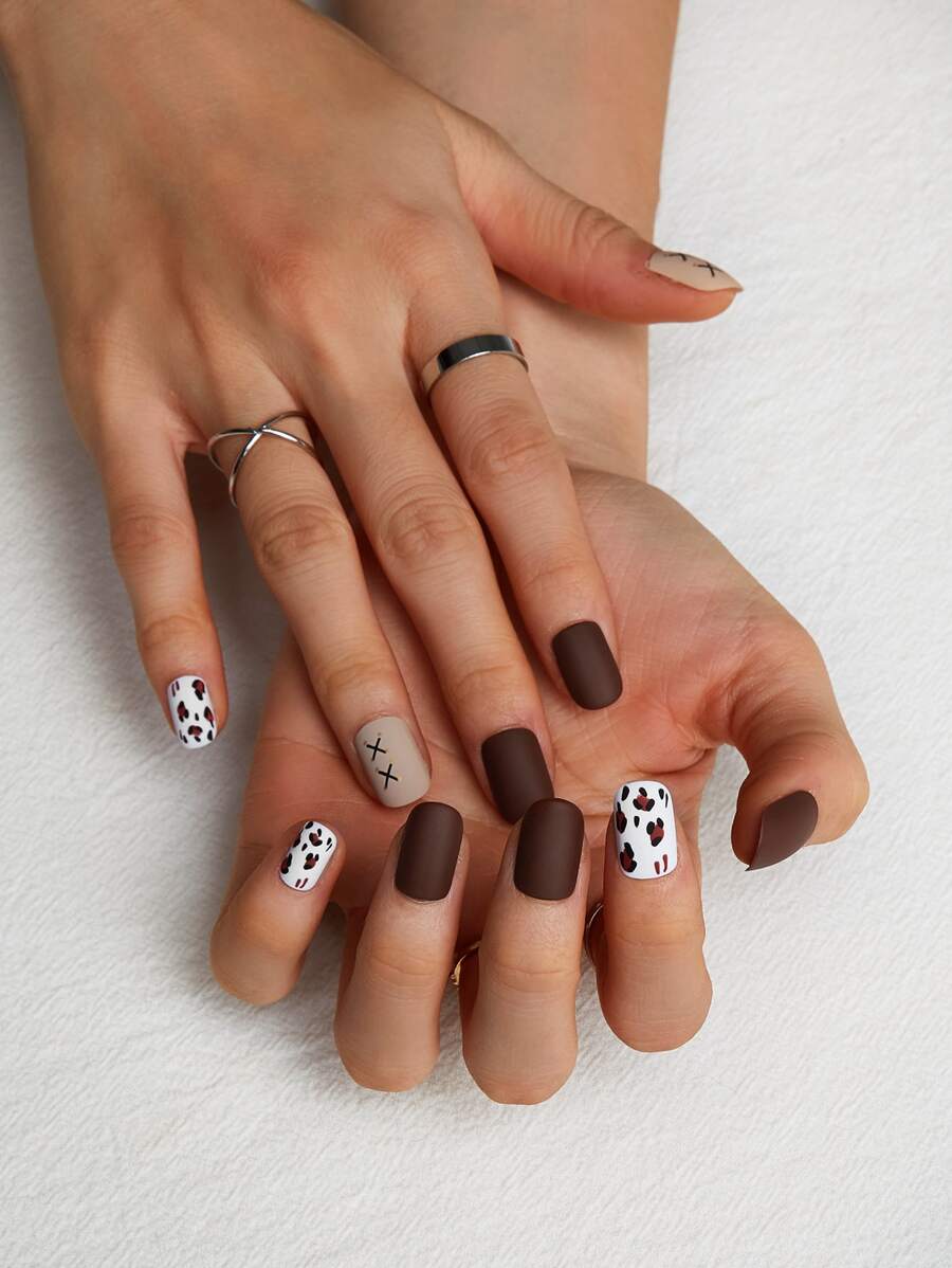 24pcs Short Square Fake Nail & 1pc Nail File & 1sheet Tape - Multicolor - View 1