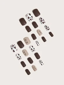 24pcs Short Square Fake Nail & 1pc Nail File & 1sheet Tape - Multicolor - View 2