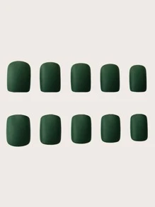 24pcs Elegant Solid Color Short Square Frosted Matte & Foggy Surface Style Press On Nails Tips With Jelly Glue & Nail File, Suitable For Outdoor Activities, Leisure, Entertainment, Parties, Dance, Daily Wear Nail Supplies - Green - View 4