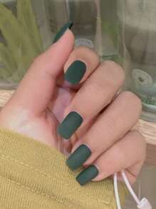 24pcs Elegant Solid Color Short Square Frosted Matte & Foggy Surface Style Press On Nails Tips With Jelly Glue & Nail File, Suitable For Outdoor Activities, Leisure, Entertainment, Parties, Dance, Daily Wear Nail Supplies - Green - View 7