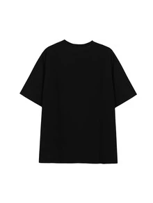 Letter & Cartoon Pattern Drop Shoulder Tee - Black - View 2