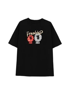 Letter & Cartoon Pattern Drop Shoulder Tee - Black - View 3