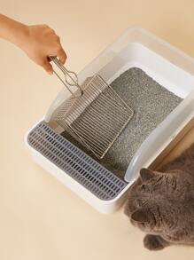 1pc Hollow Out Metal Cat Litter Shovel - Silver - View 1