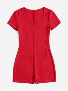 Comfortcana Casual Solid Color Short Sleeve Jumpsuit, Summer - Red - View 3