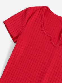 Comfortcana Casual Solid Color Short Sleeve Jumpsuit, Summer - Red - View 4