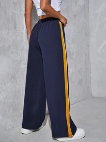 Muchica 字母貼布條紋圖案側闊腿褲 - 藏蓝色 - 查看 2