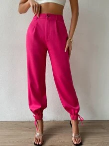 SHEIN Privé 高腰下擺打結錐形褲 - 玫紅色 - 查看 1
